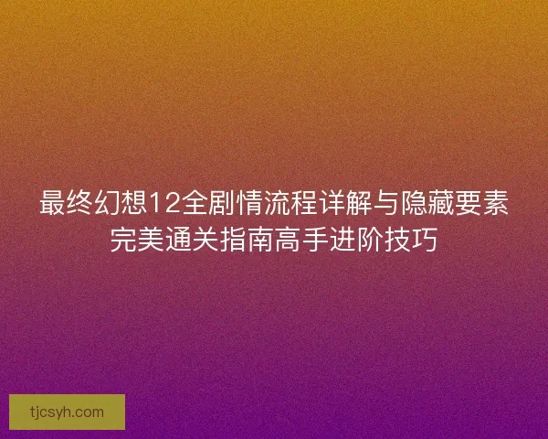 最终幻想12全剧情流程详解与隐藏要素完美通关指南高手进阶技巧